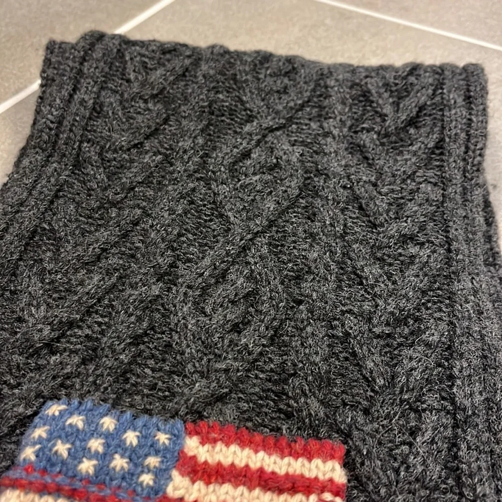 Polo Ralph Lauren Lambs Wool American Flag 67 USA Winter Scarf Scarve Cable Knit